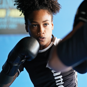 martial artist wearing gloves training