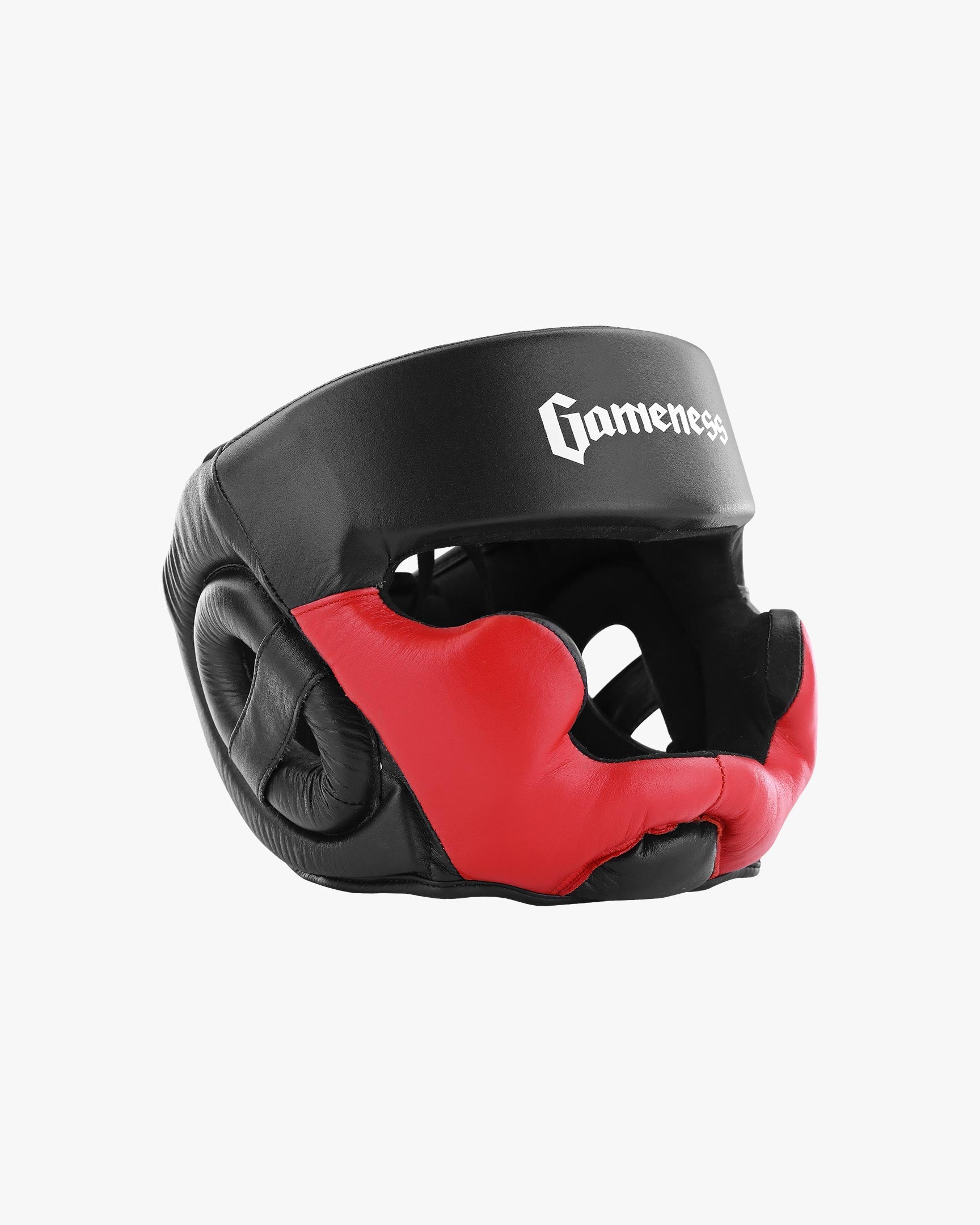 Modus Pro Full Face Headgear - Black/White/Red | Professional-Grade Leather Headgear | Gameness BJJ Modus Pro Full Face Headgear - Black/White/Red | Professional-Grade Leather Headgear | Gameness BJJ